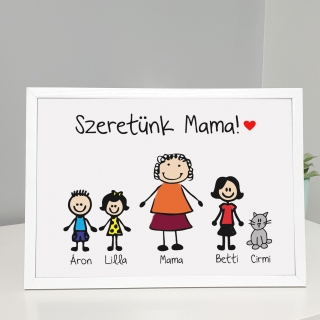 *Családi poszter -  Szeretünk Mama! - Egyedi nevekkel, figurákkal (13x18)