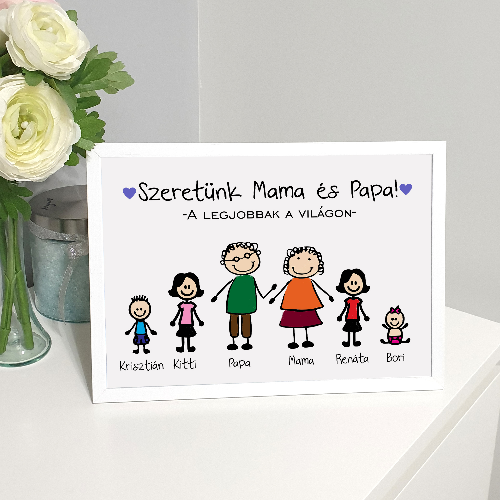 *Családi poszter - Szeretünk Mama és Papa! - Egyedi nevekkel, figurákkal (A4)