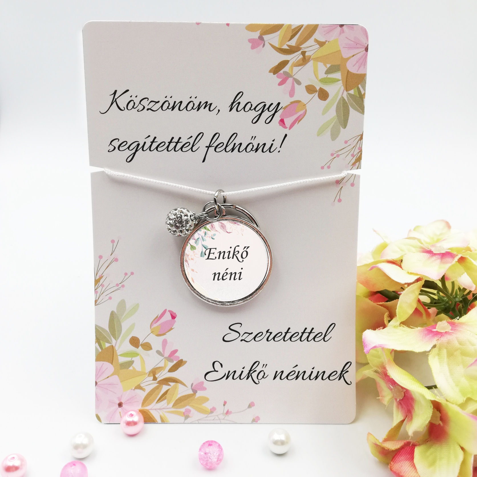 Üveglencsés kulcstartó névre szóló ajándékkártyán 03.
