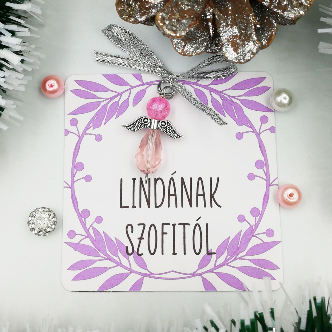 Gyöngy angyalka egyedi feliratos ajándékkártyán 05.