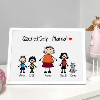 *Családi poszter -  Szeretünk Mama! - Egyedi nevekkel, figurákkal (A4)