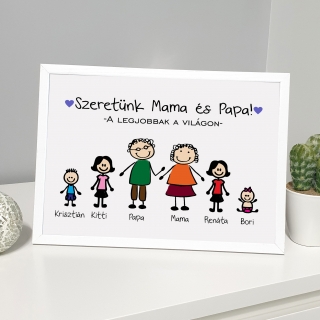 *Családi poszter - Szeretünk Mama és Papa! - Egyedi nevekkel, figurákkal (13x18)